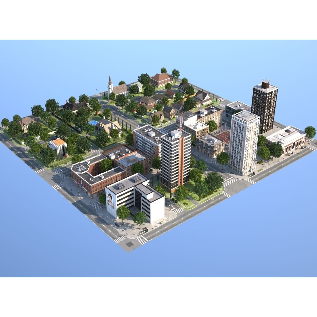 Modular Town 3D Model – Low Poly Cityscape with Detailed Buildings - View 23