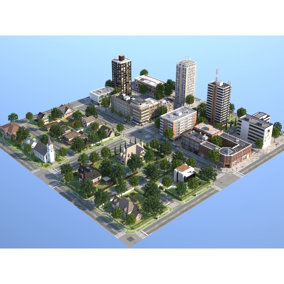 Modular Town 3D Model – Low Poly Cityscape with Detailed Buildings - View 30