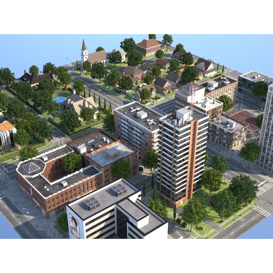 Modular Town 3D Model – Low Poly Cityscape with Detailed Buildings - View 31