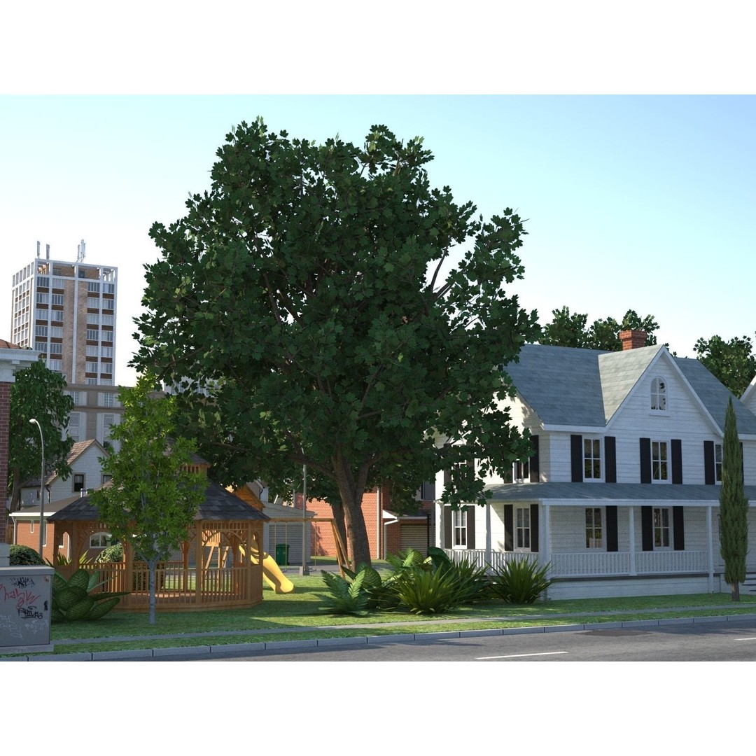 Modular Town 3D Model – Low Poly Cityscape with Detailed Buildings - View 34