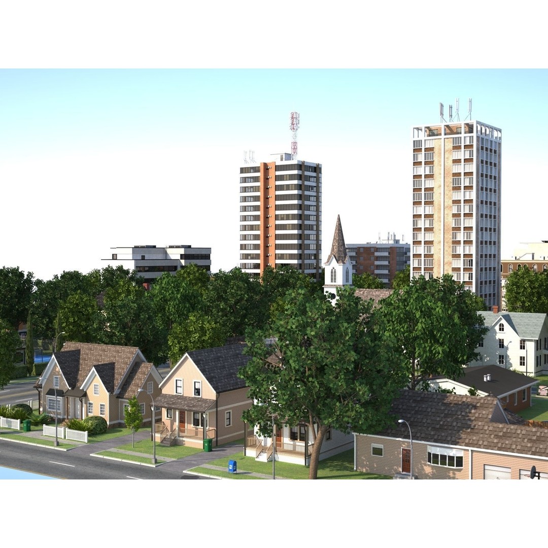 Modular Town 3D Model – Low Poly Cityscape with Detailed Buildings - View 4