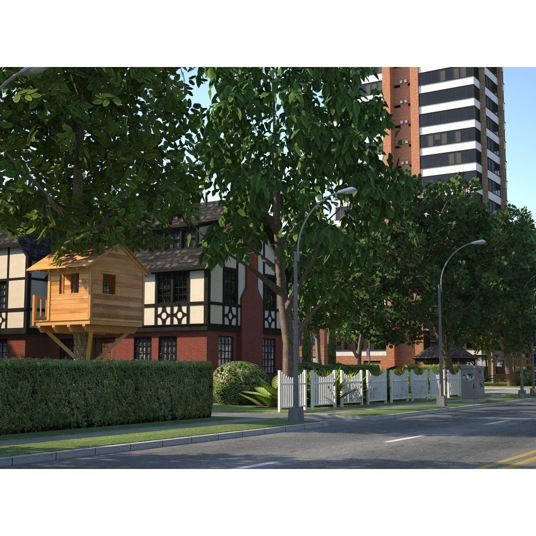 Modular Town 3D Model – Low Poly Cityscape with Detailed Buildings - View 8
