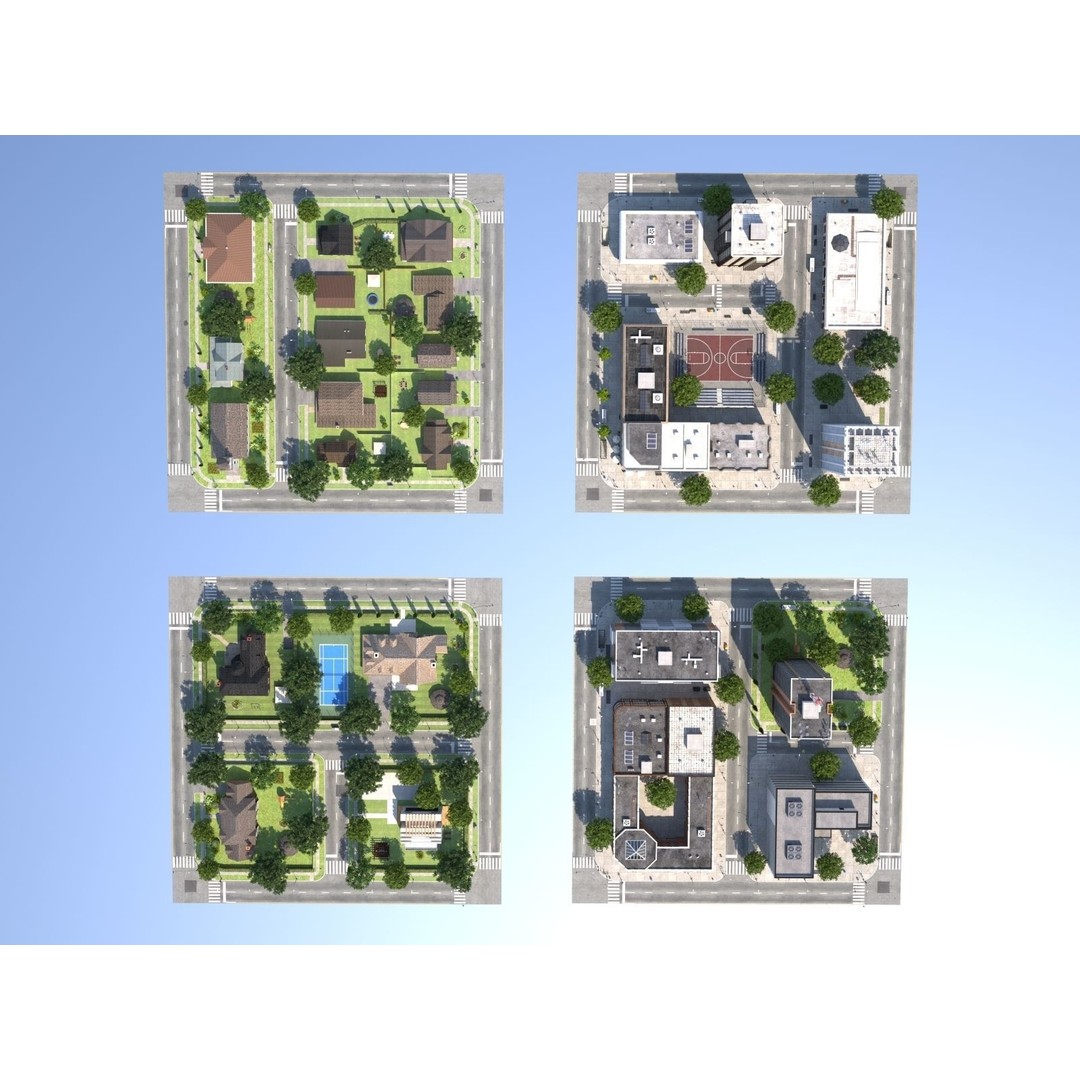 Modular Town 3D Model – Low Poly Cityscape with Detailed Buildings - View 9