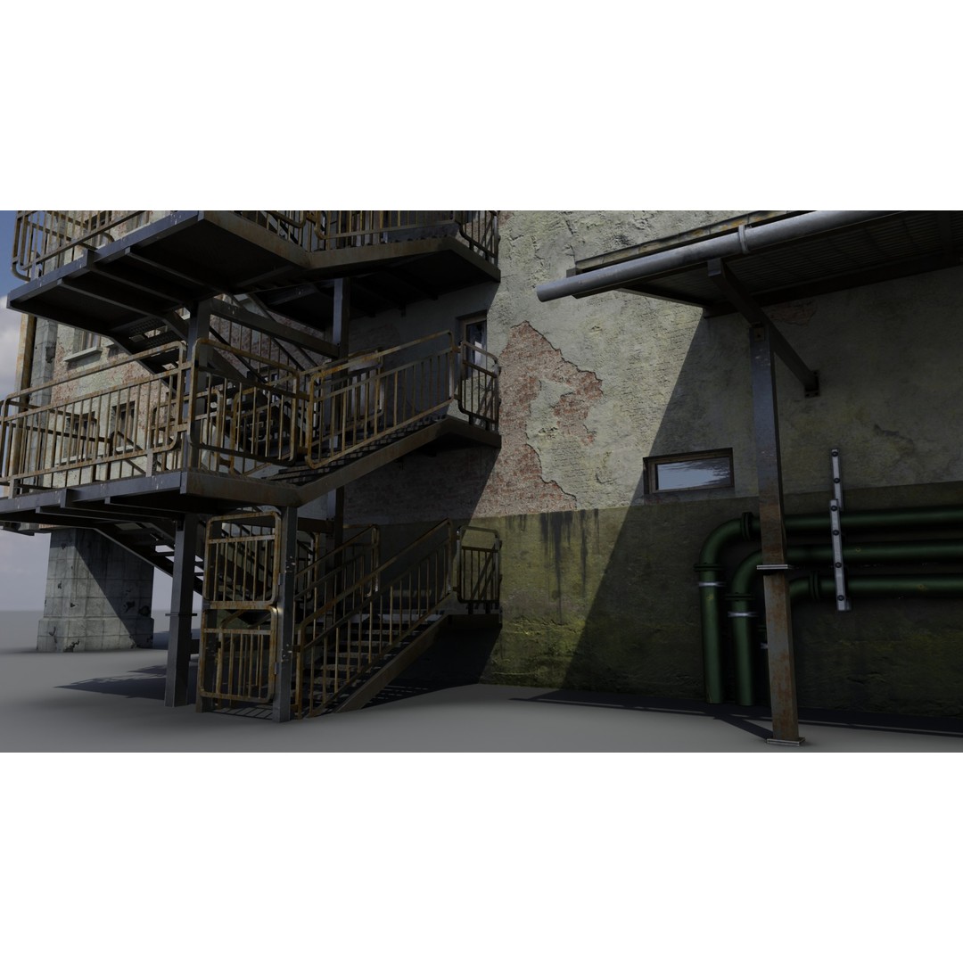 Old Neglected Hotel 3D Model – Low Poly Architectural Asset, FBX, Blender - View 10