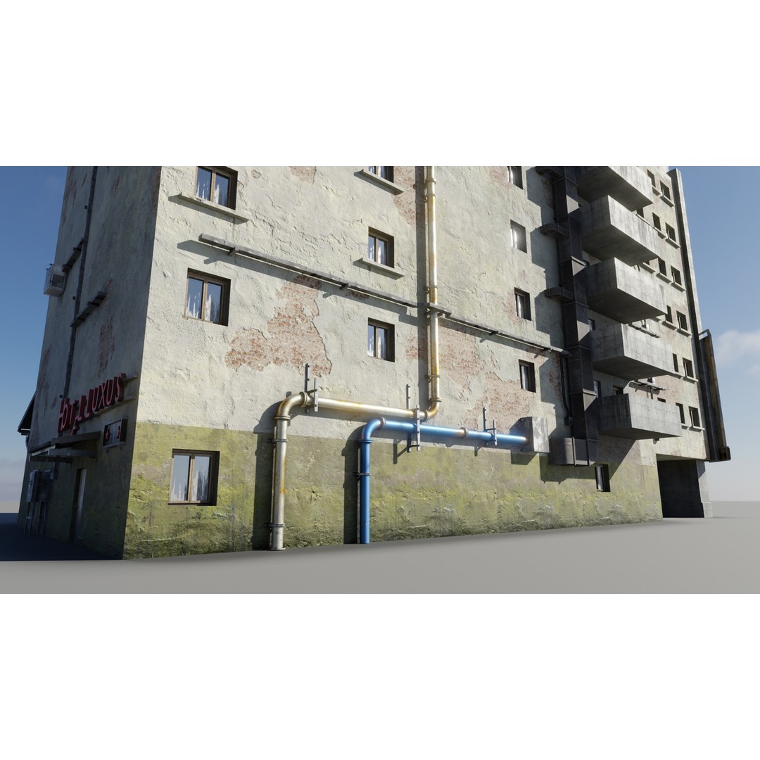 Old Neglected Hotel 3D Model – Low Poly Architectural Asset, FBX, Blender - View 12