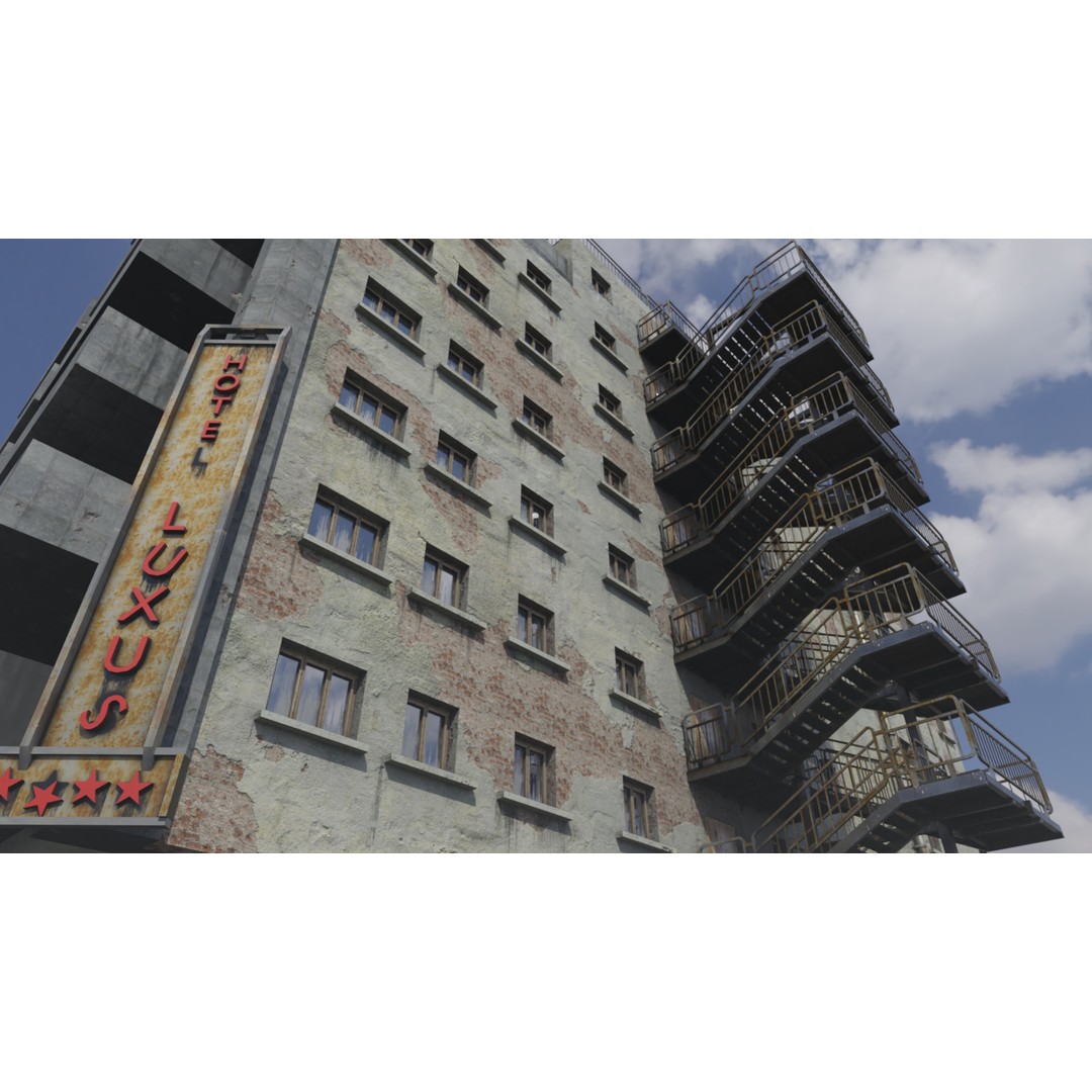 Old Neglected Hotel 3D Model – Low Poly Architectural Asset, FBX, Blender - View 14