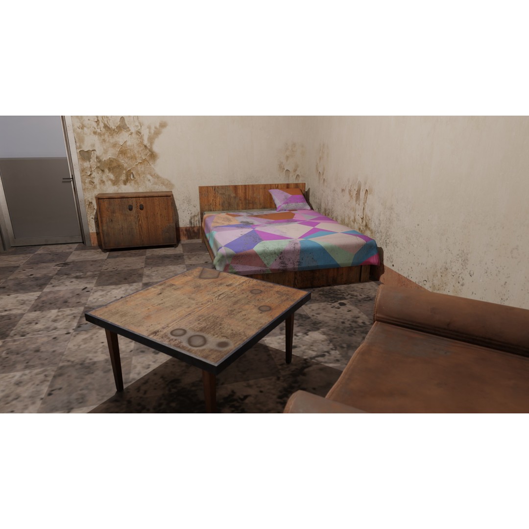 Old Neglected Hotel 3D Model – Low Poly Architectural Asset, FBX, Blender - View 19