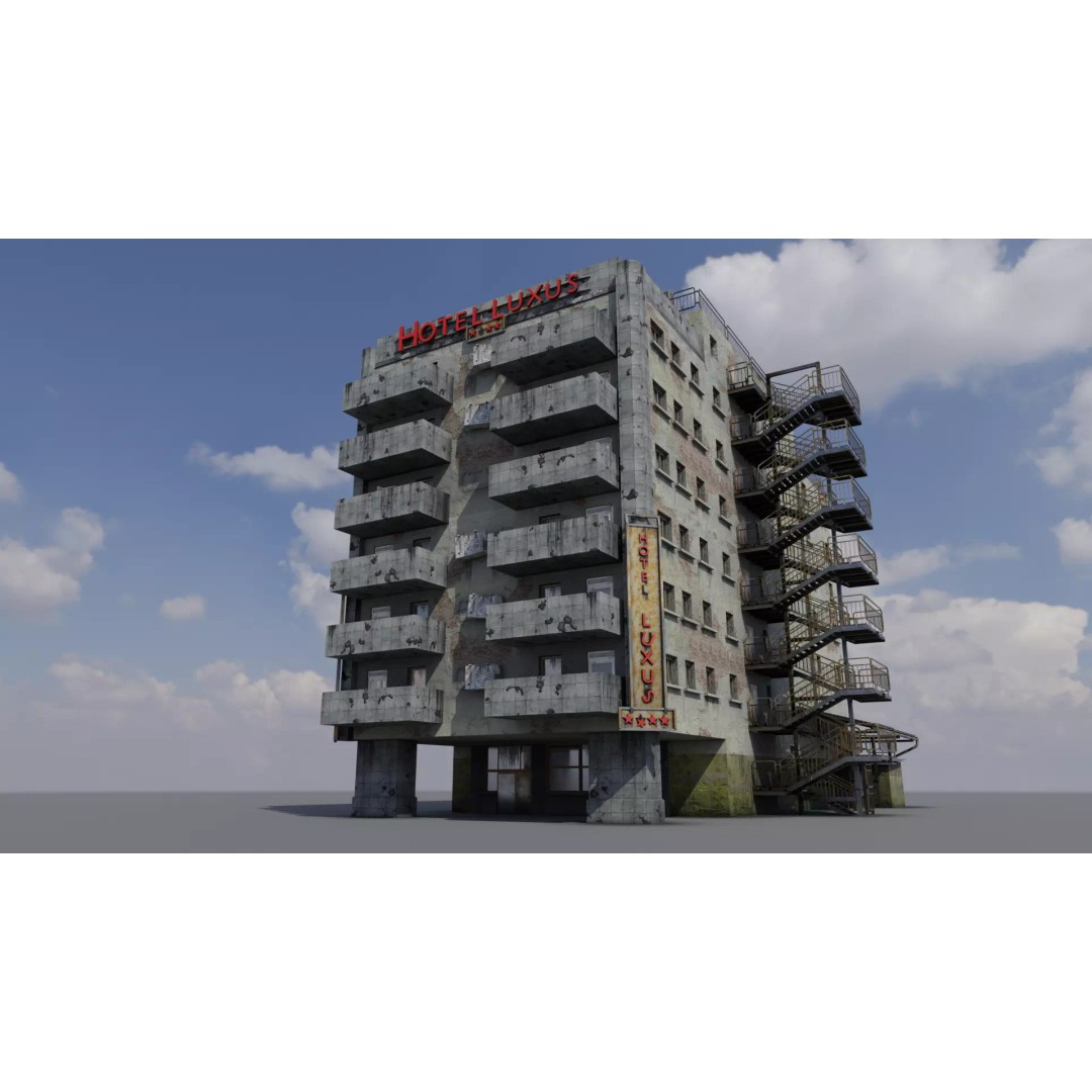 Old Neglected Hotel 3D Model – Low Poly Architectural Asset, FBX, Blender - View 2