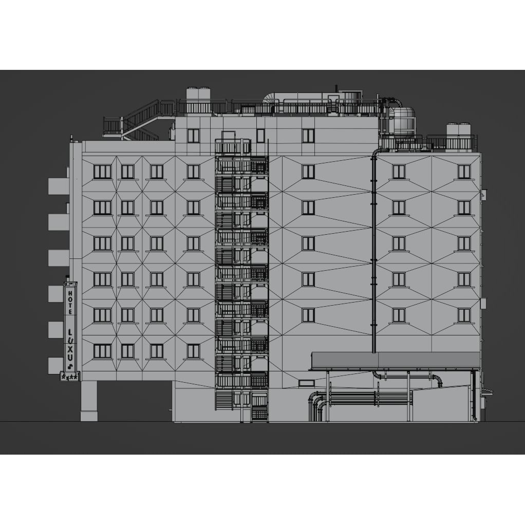 Old Neglected Hotel 3D Model – Low Poly Architectural Asset, FBX, Blender - View 27