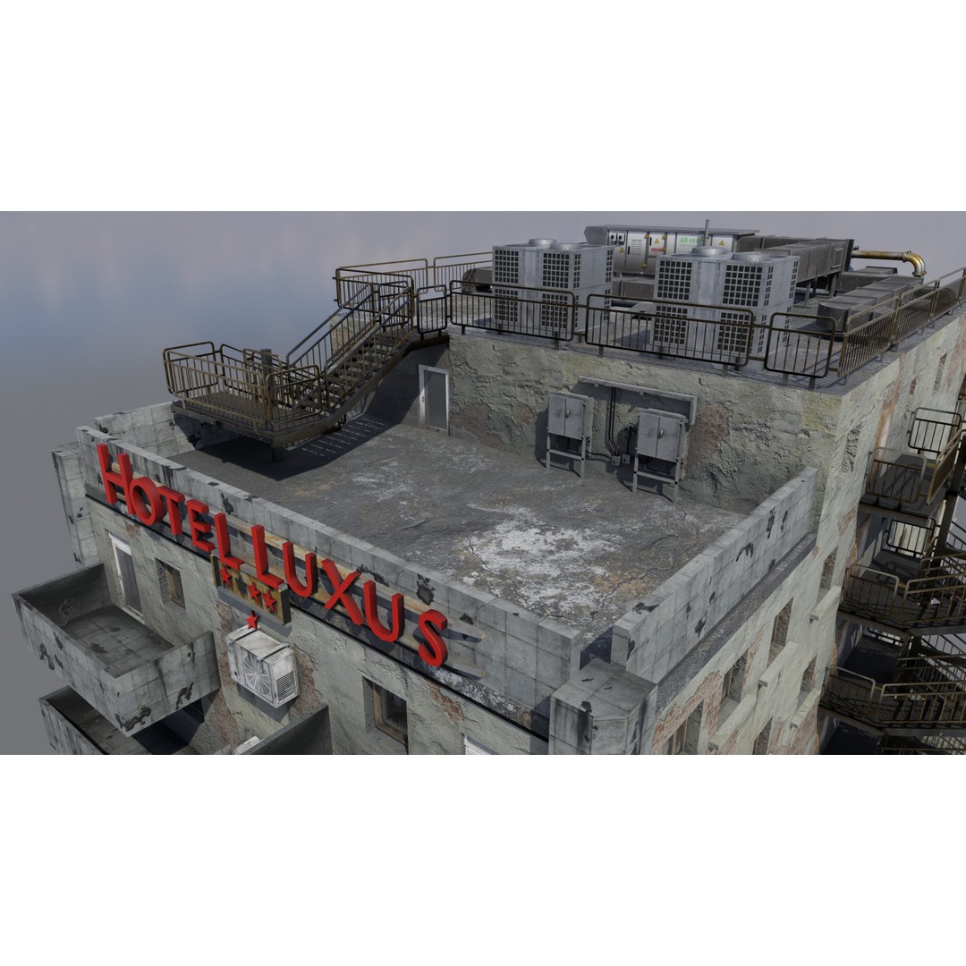 Old Neglected Hotel 3D Model – Low Poly Architectural Asset, FBX, Blender - View 4