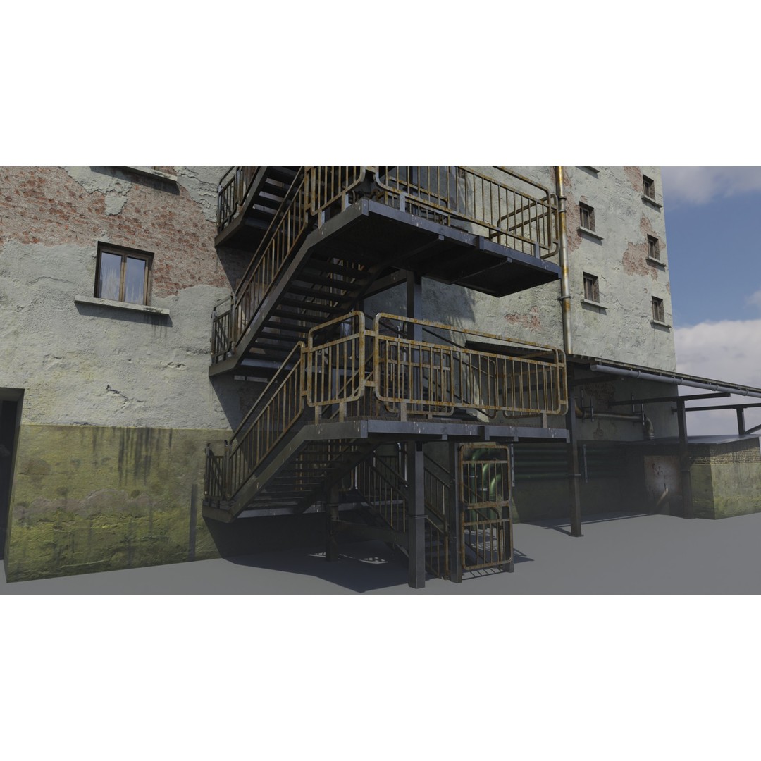 Old Neglected Hotel 3D Model – Low Poly Architectural Asset, FBX, Blender - View 5