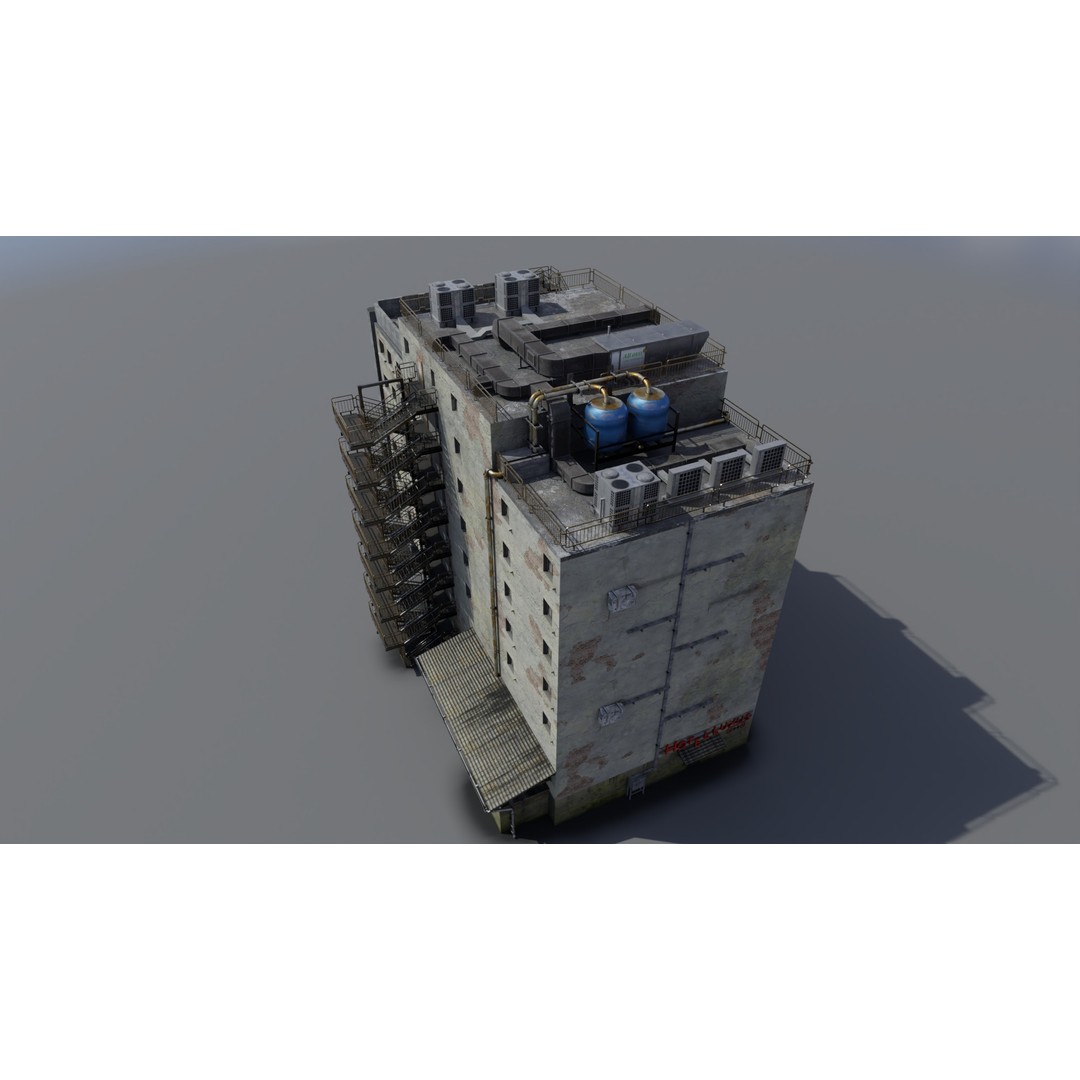 Old Neglected Hotel 3D Model – Low Poly Architectural Asset, FBX, Blender - View 7