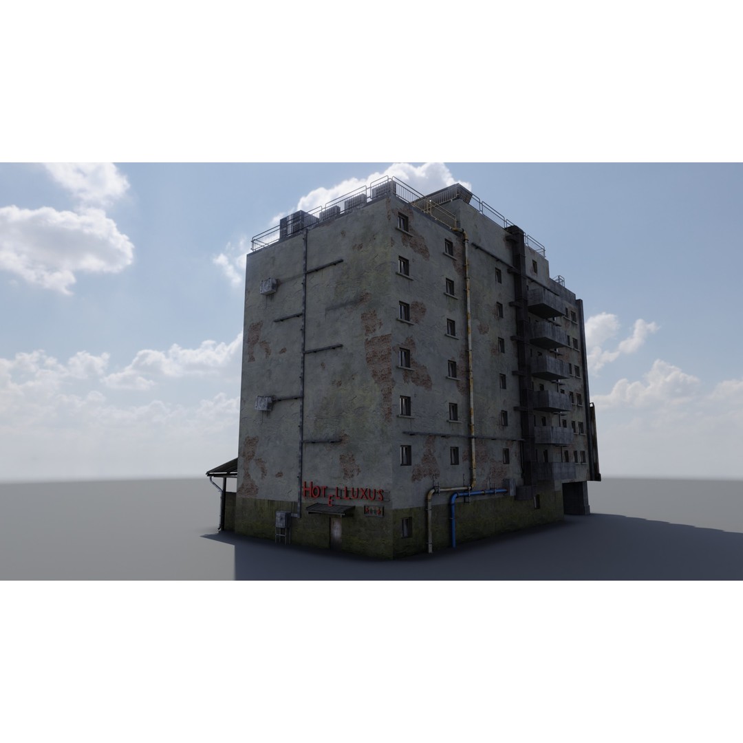 Old Neglected Hotel 3D Model – Low Poly Architectural Asset, FBX, Blender - View 9