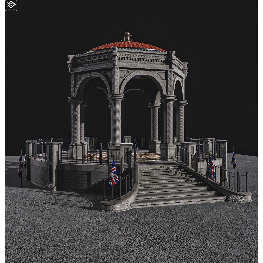 Monument Gazebo 3D Model – Low Poly PBR Asset, FBX, OBJ - View 11