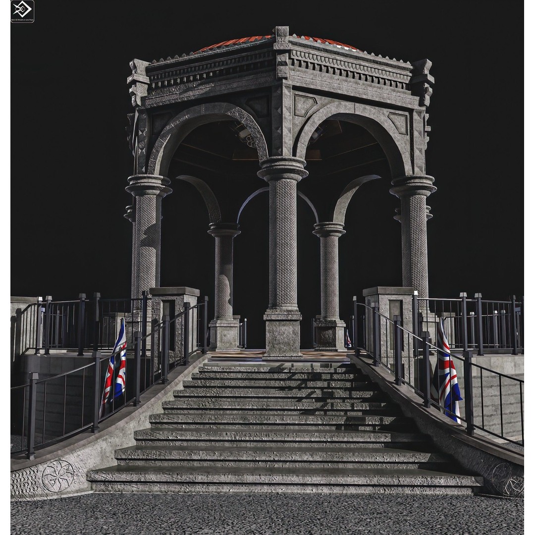 Monument Gazebo 3D Model – Low Poly PBR Asset, FBX, OBJ - View 12