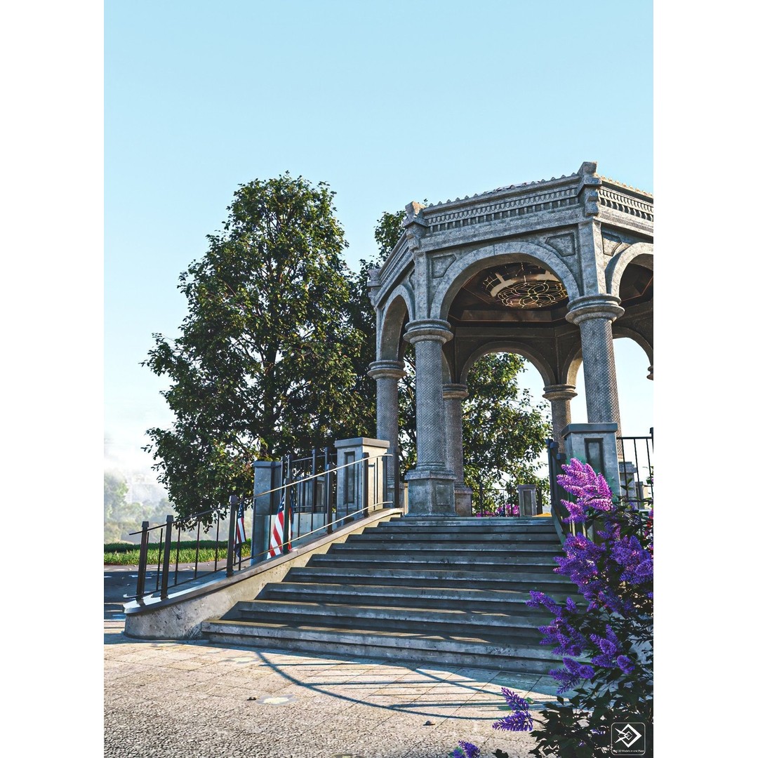 Monument Gazebo 3D Model – Low Poly PBR Asset, FBX, OBJ - View 3