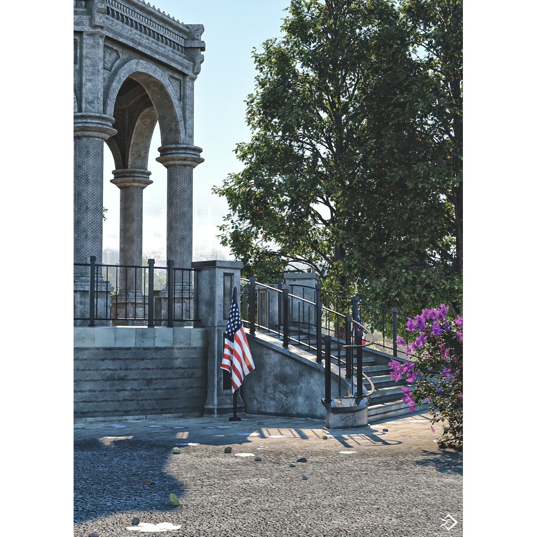 Monument Gazebo 3D Model – Low Poly PBR Asset, FBX, OBJ - View 4