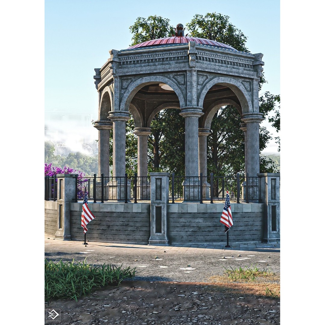 Monument Gazebo 3D Model – Low Poly PBR Asset, FBX, OBJ - View 5