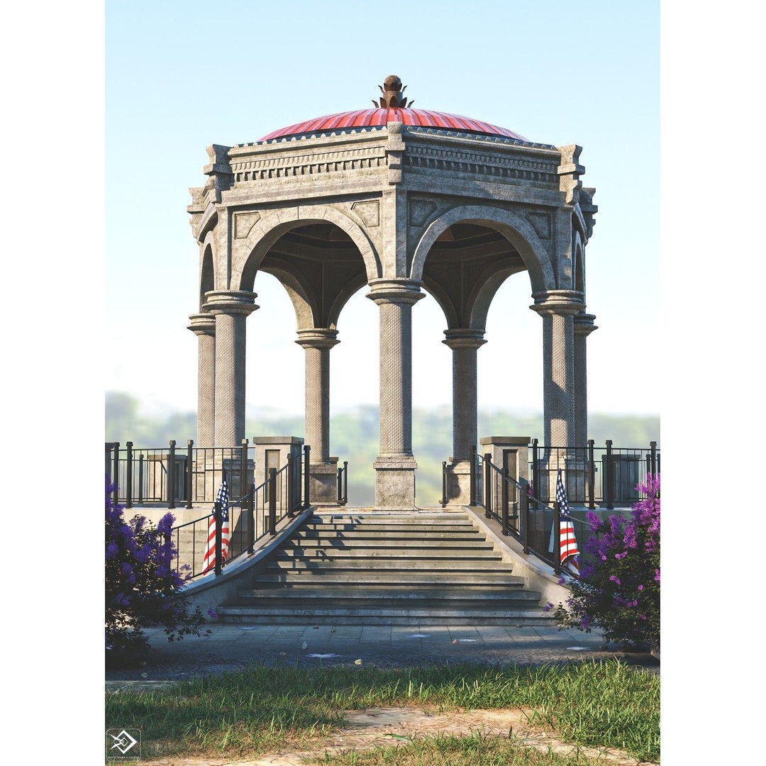 Monument Gazebo 3D Model – Low Poly PBR Asset, FBX, OBJ - View 7