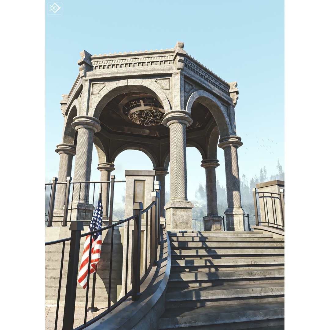 Monument Gazebo 3D Model – Low Poly PBR Asset, FBX, OBJ - View 8