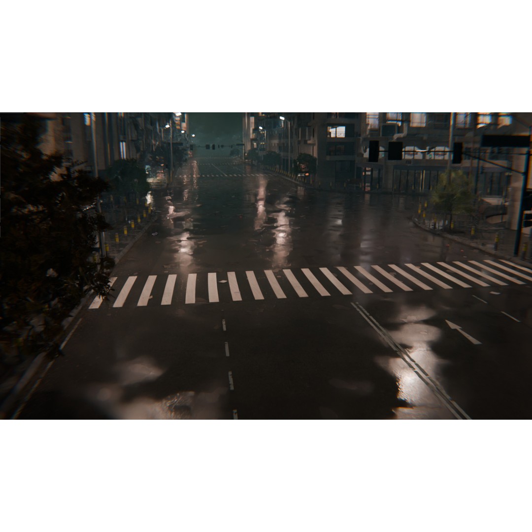 Rainy Night City Scene 3D Model – Hyper-Realistic Urban Environment, Blender - View 11
