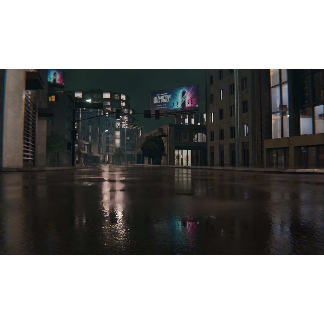 Rainy Night City Scene 3D Model – Hyper-Realistic Urban Environment, Blender - View 13