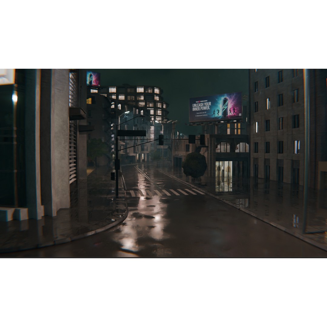 Rainy Night City Scene 3D Model – Hyper-Realistic Urban Environment, Blender - View 14