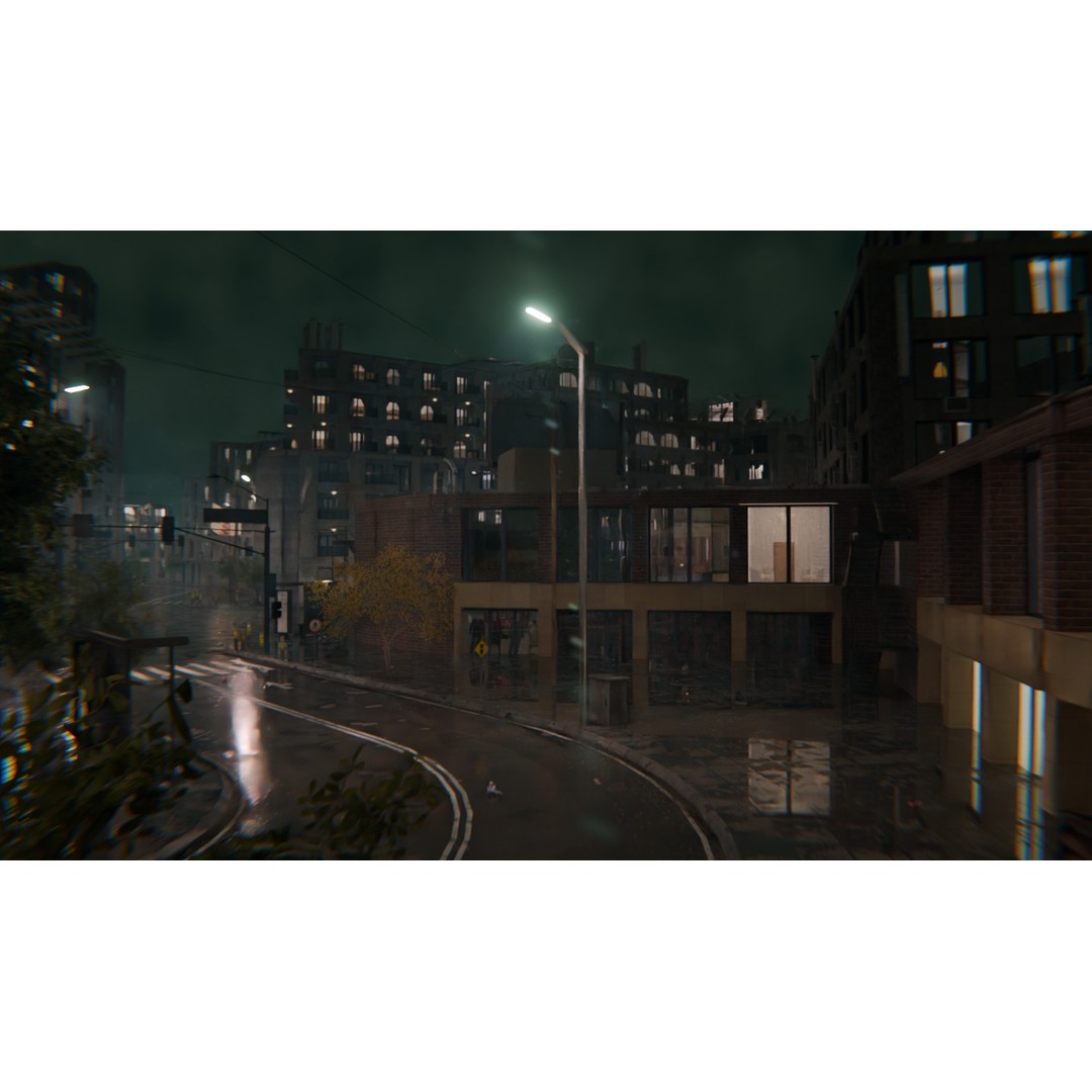 Rainy Night City Scene 3D Model – Hyper-Realistic Urban Environment, Blender - View 16