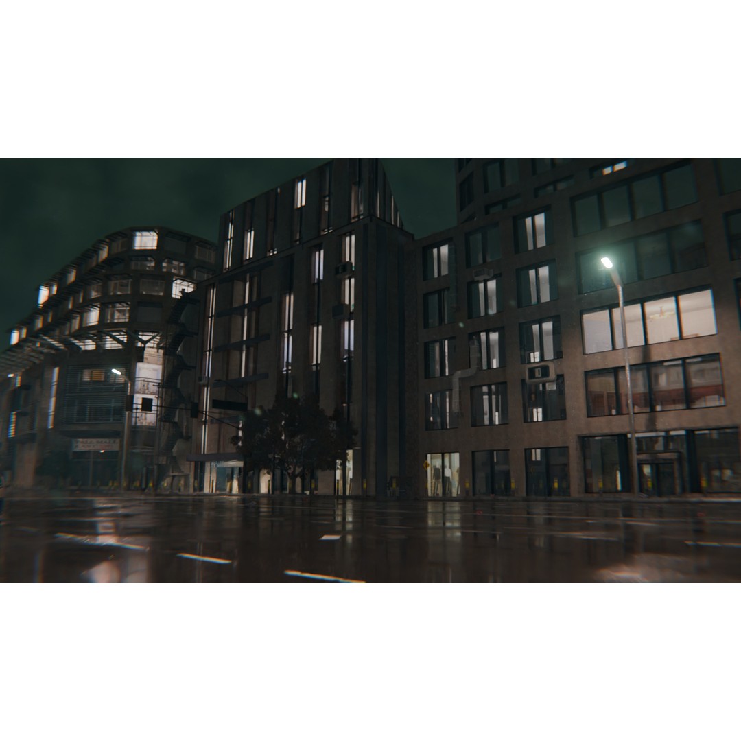 Rainy Night City Scene 3D Model – Hyper-Realistic Urban Environment, Blender - View 19