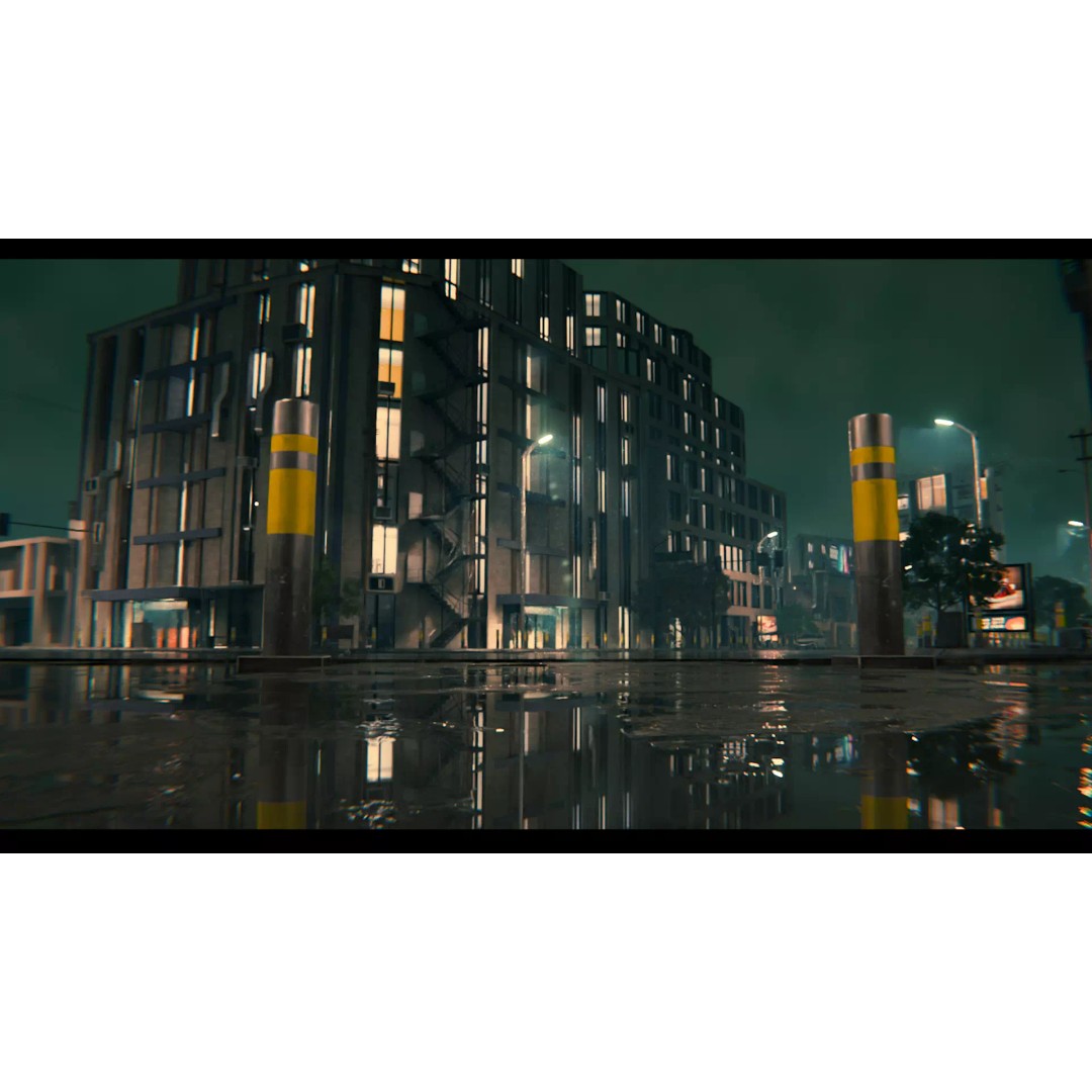 Rainy Night City Scene 3D Model – Hyper-Realistic Urban Environment, Blender - View 2