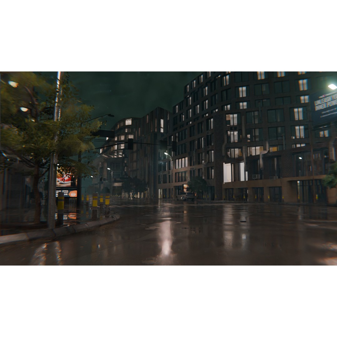 Rainy Night City Scene 3D Model – Hyper-Realistic Urban Environment, Blender - View 20