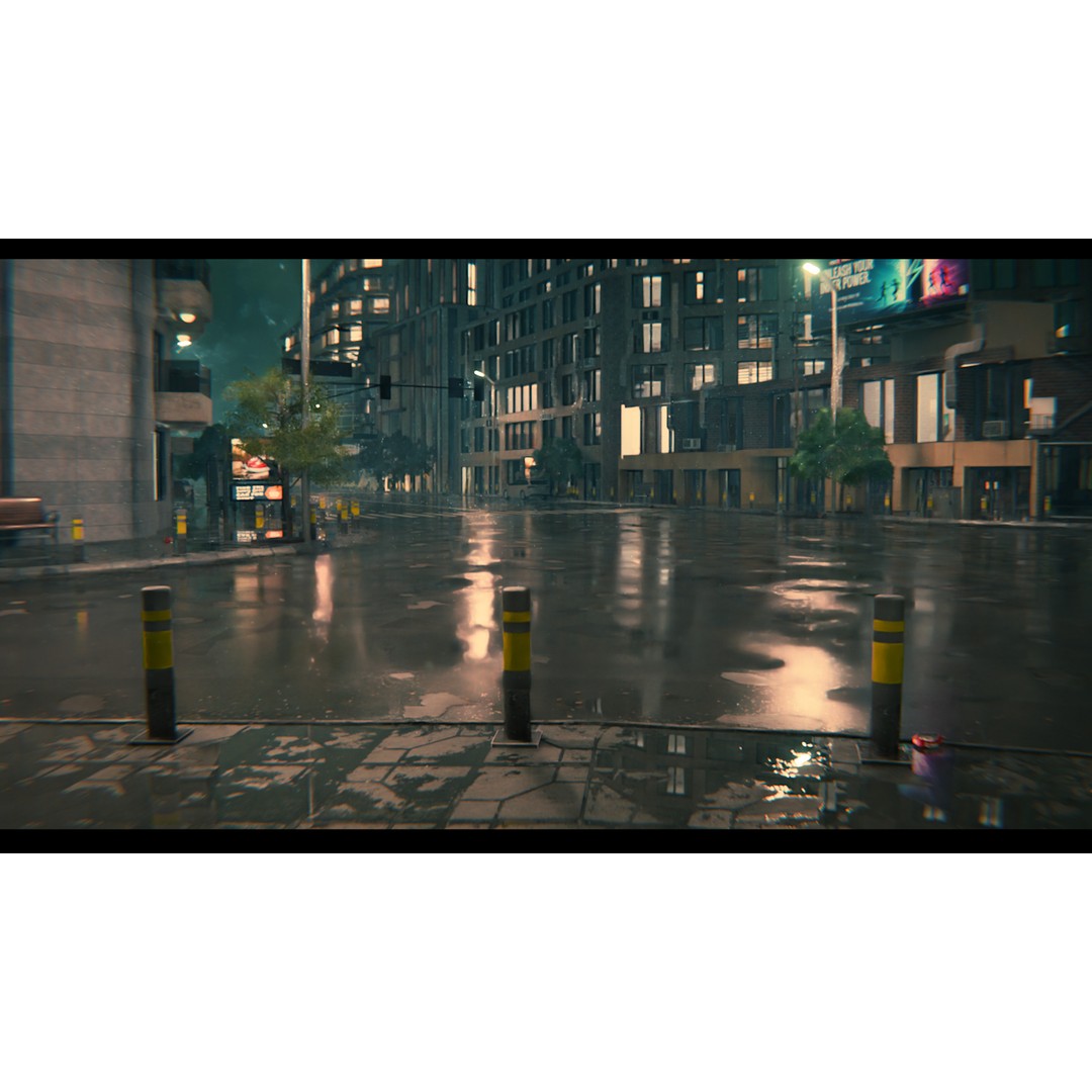 Rainy Night City Scene 3D Model – Hyper-Realistic Urban Environment, Blender - View 4