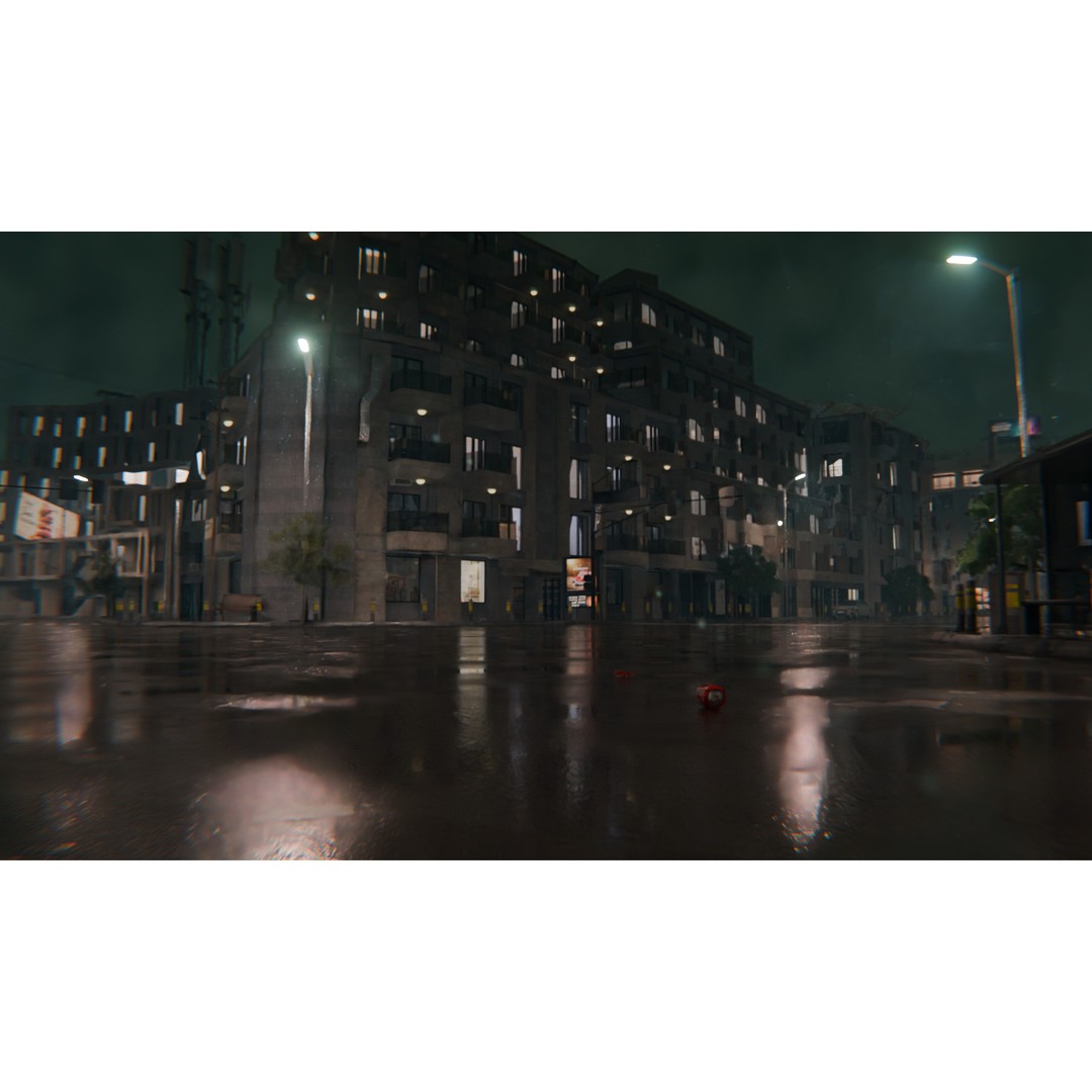 Rainy Night City Scene 3D Model – Hyper-Realistic Urban Environment, Blender - View 6