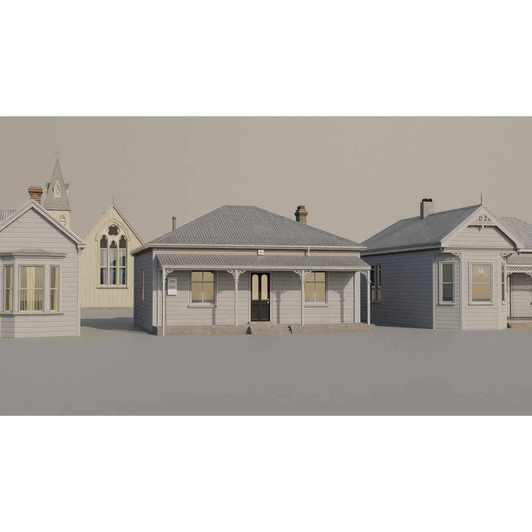 Victorian Houses 3D Model – Low Poly Architectural Pack, FBX - View 10