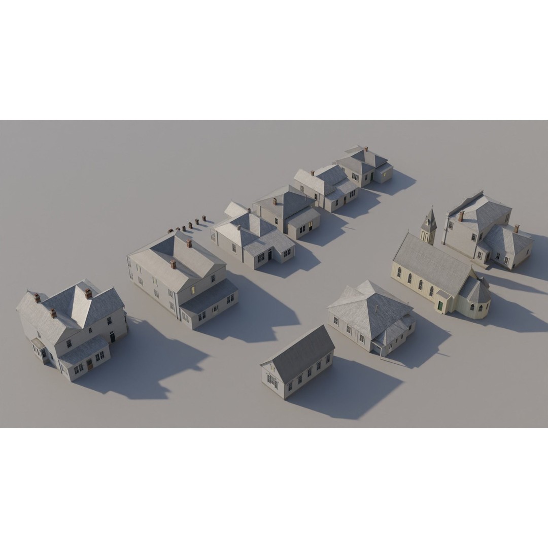 Victorian Houses 3D Model – Low Poly Architectural Pack, FBX - View 11