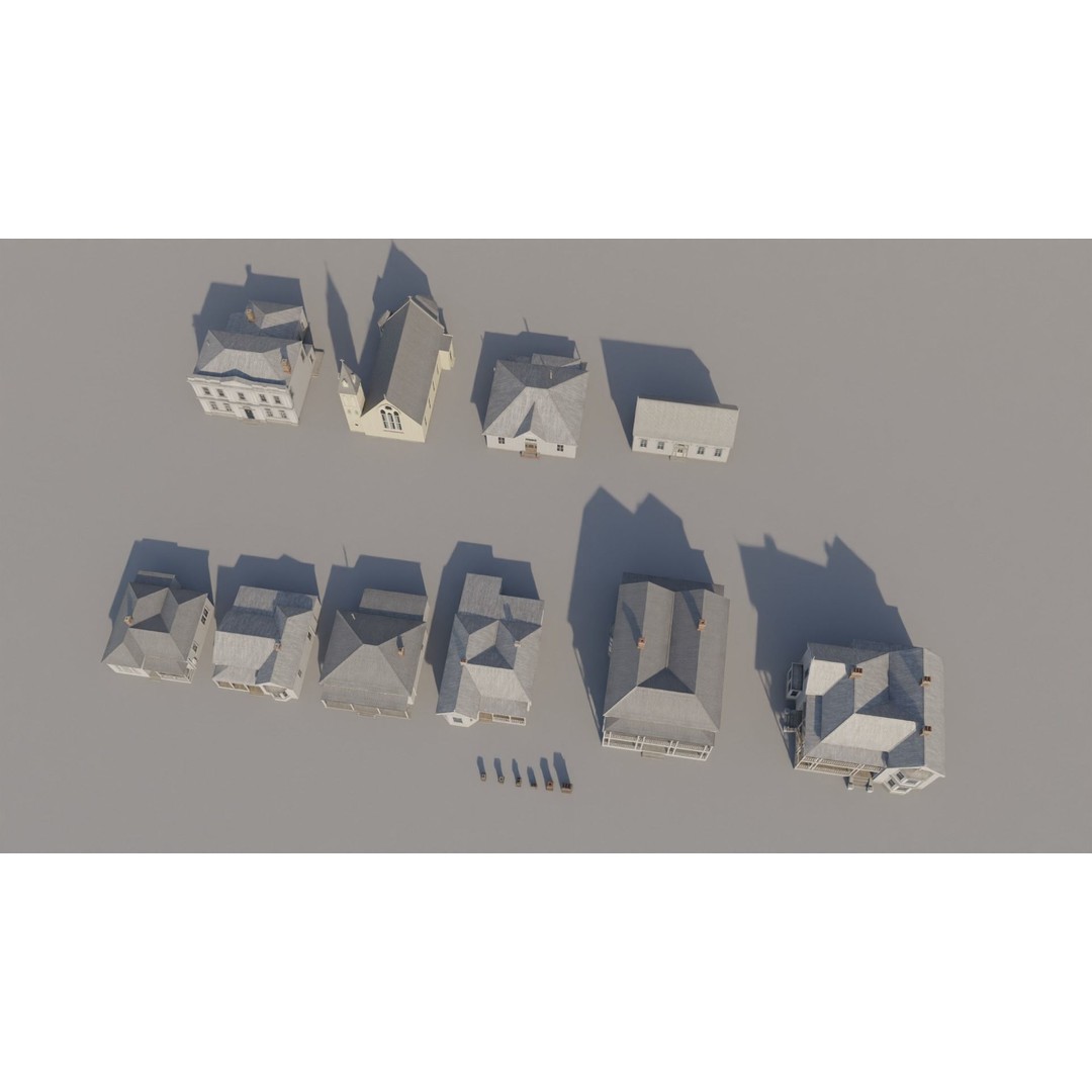 Victorian Houses 3D Model – Low Poly Architectural Pack, FBX - View 12