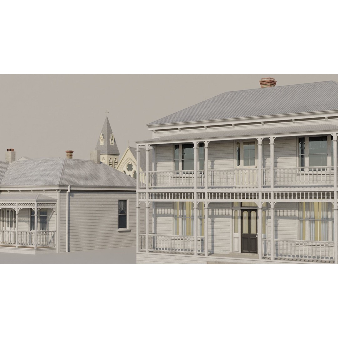 Victorian Houses 3D Model – Low Poly Architectural Pack, FBX - View 15