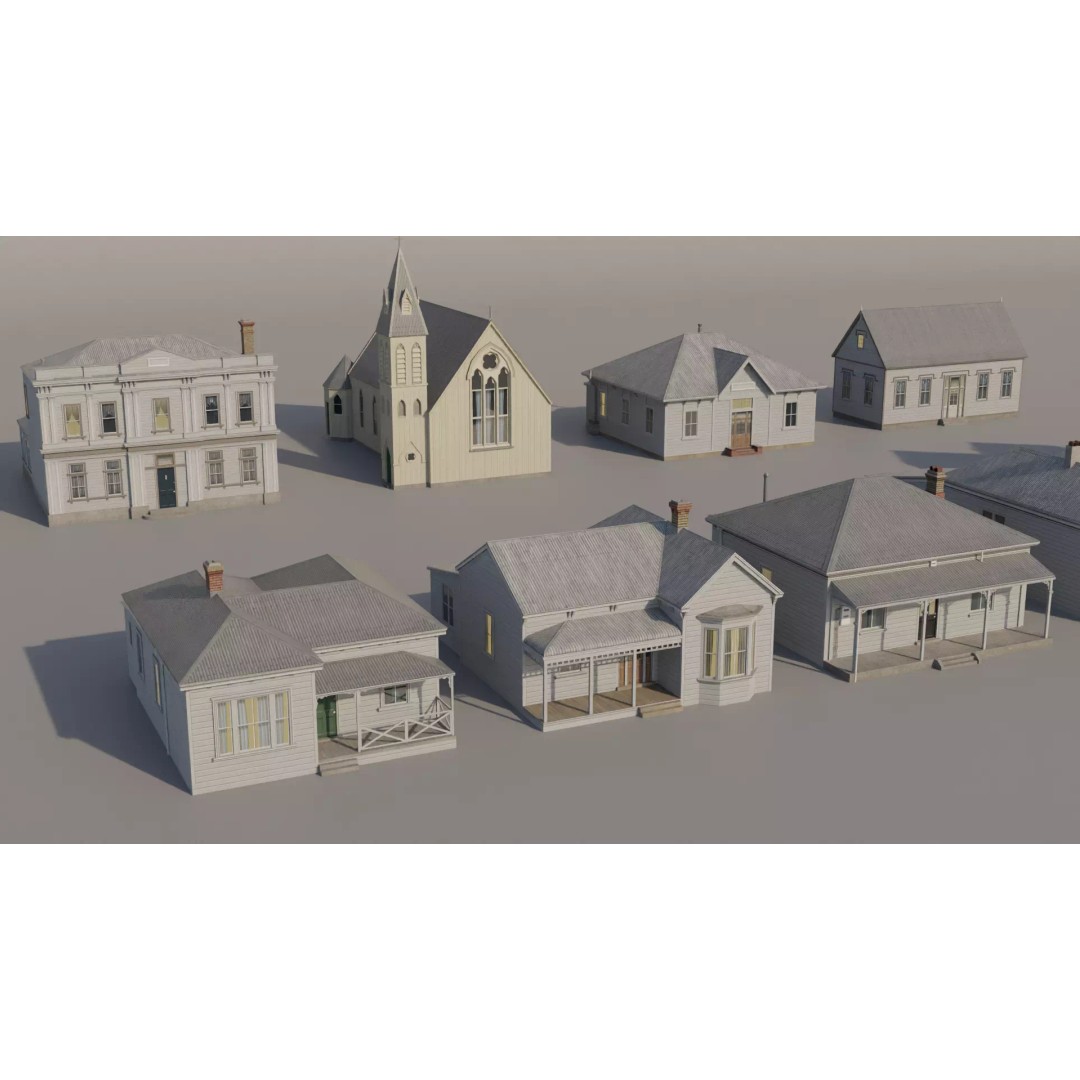 Victorian Houses 3D Model – Low Poly Architectural Pack, FBX - View 2