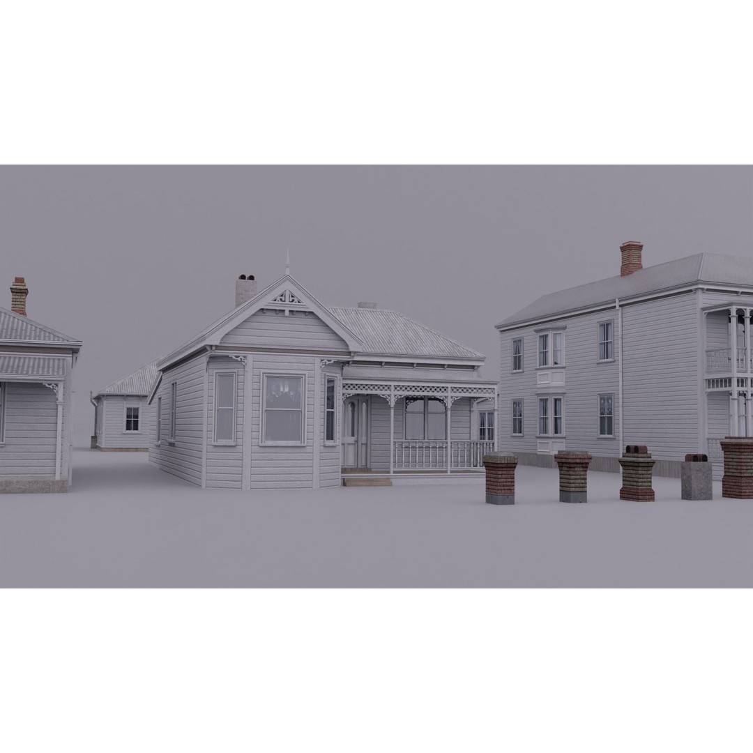 Victorian Houses 3D Model – Low Poly Architectural Pack, FBX - View 4