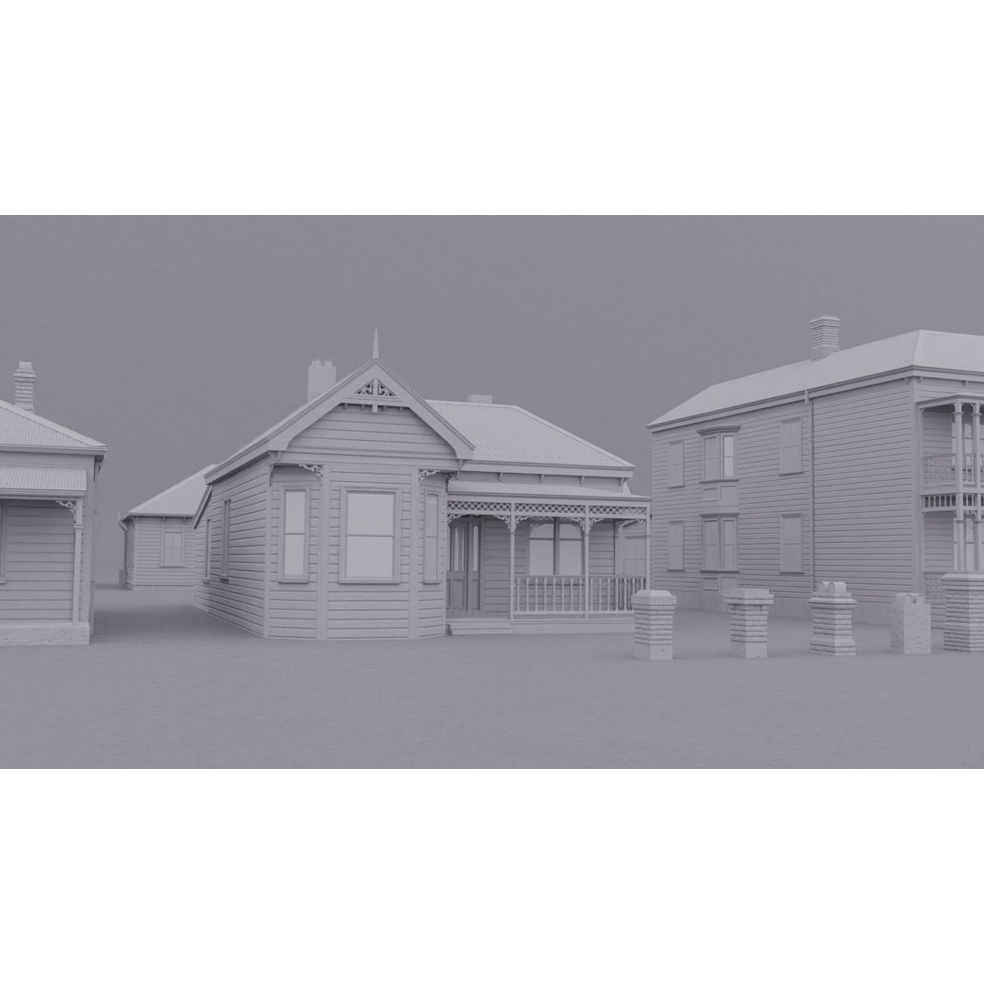Victorian Houses 3D Model – Low Poly Architectural Pack, FBX - View 5