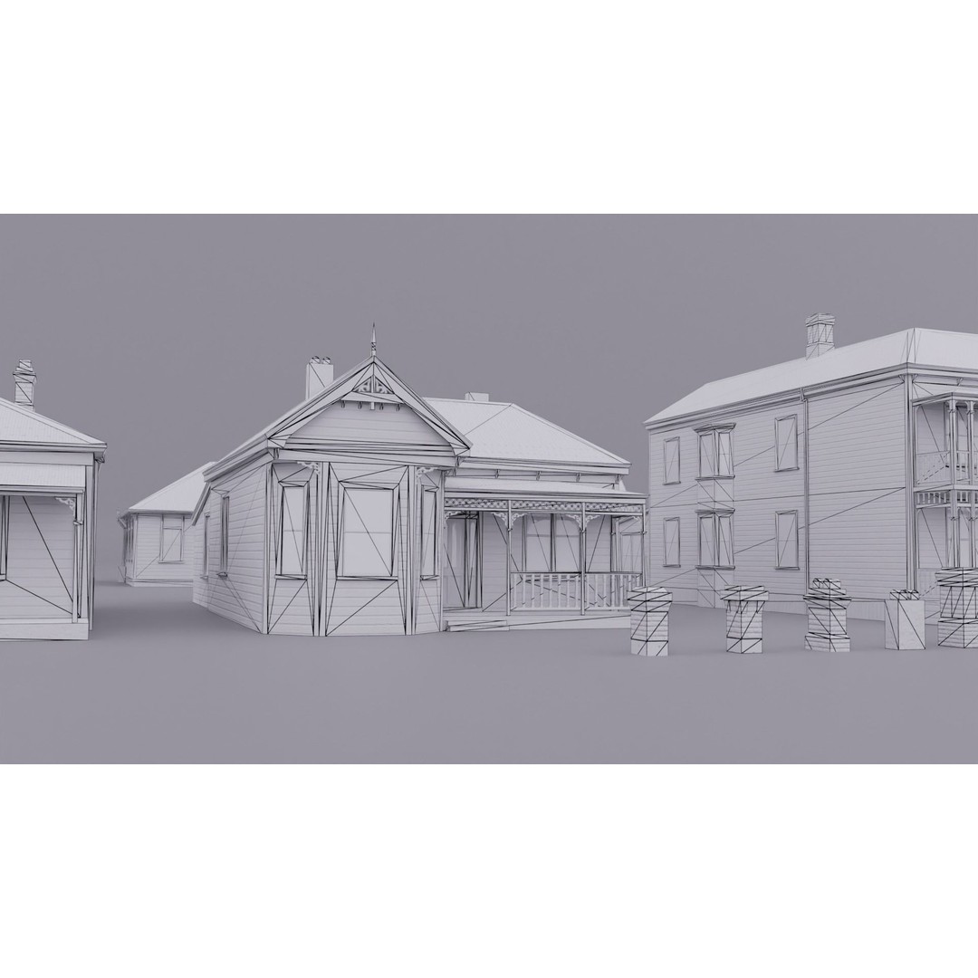 Victorian Houses 3D Model – Low Poly Architectural Pack, FBX - View 6