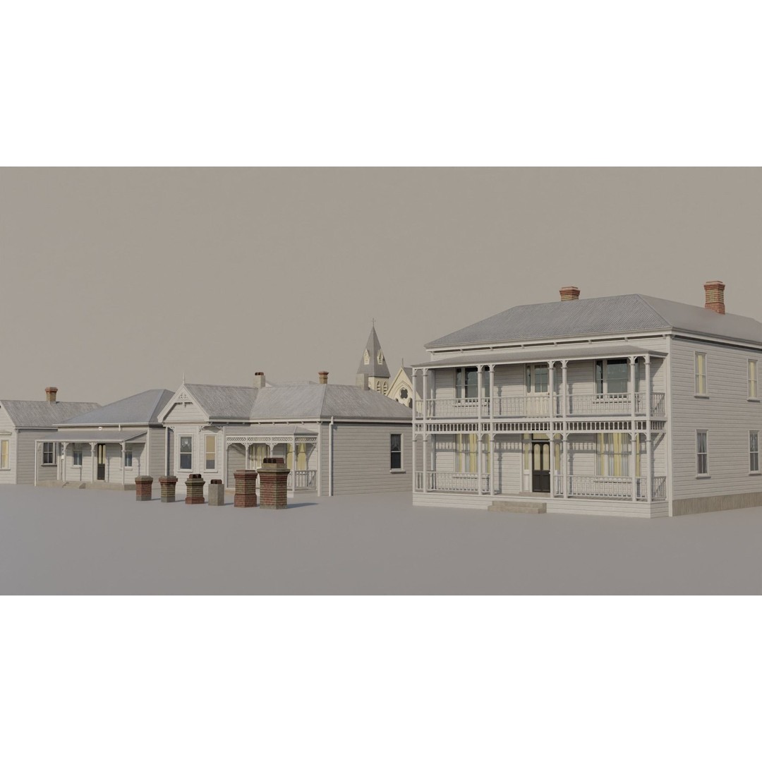 Victorian Houses 3D Model – Low Poly Architectural Pack, FBX - View 7