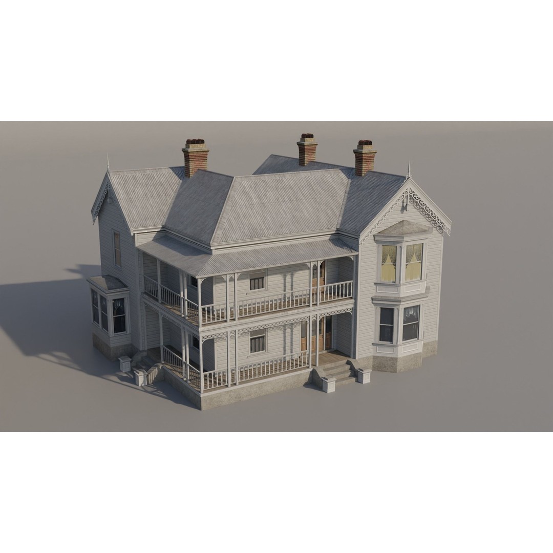 Victorian Houses 3D Model – Low Poly Architectural Pack, FBX - View 8