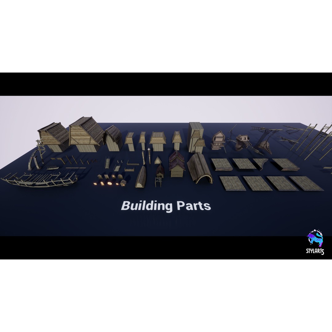 Stylized Pirate Port City 3D Model – Low Poly Game Asset, FBX, PBR - View 14
