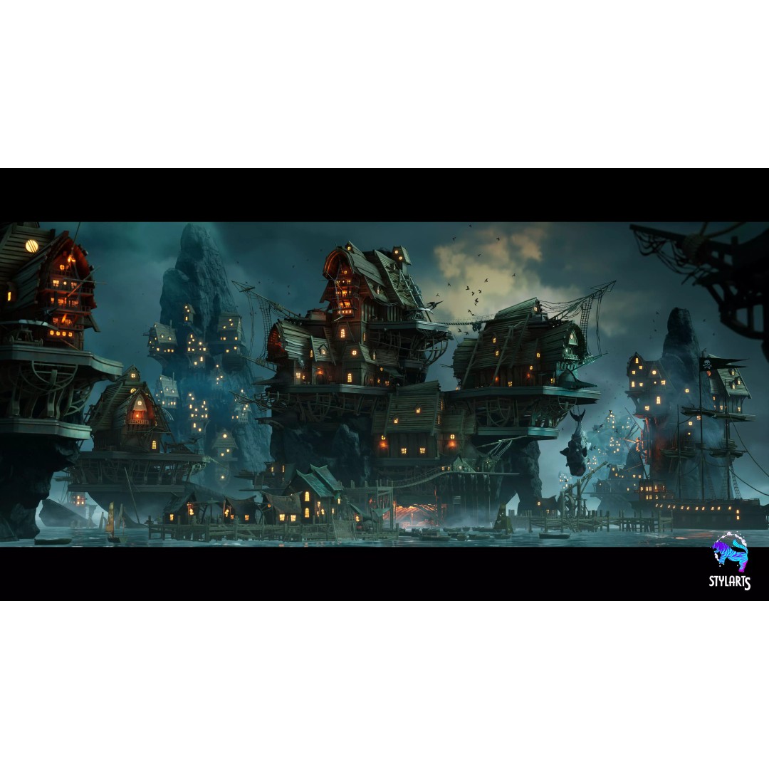 Stylized Pirate Port City 3D Model – Low Poly Game Asset, FBX, PBR - View 2