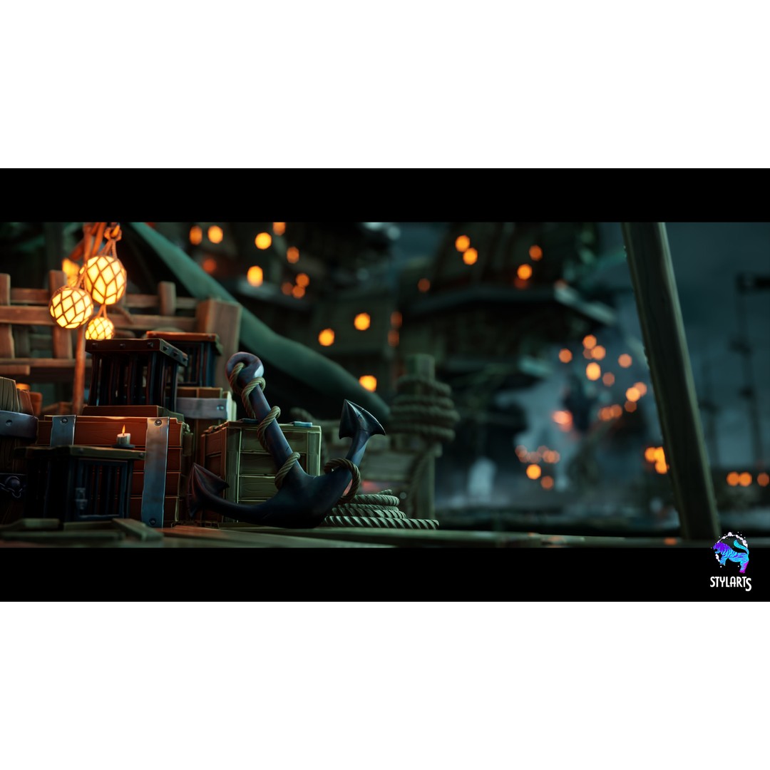 Stylized Pirate Port City 3D Model – Low Poly Game Asset, FBX, PBR - View 3