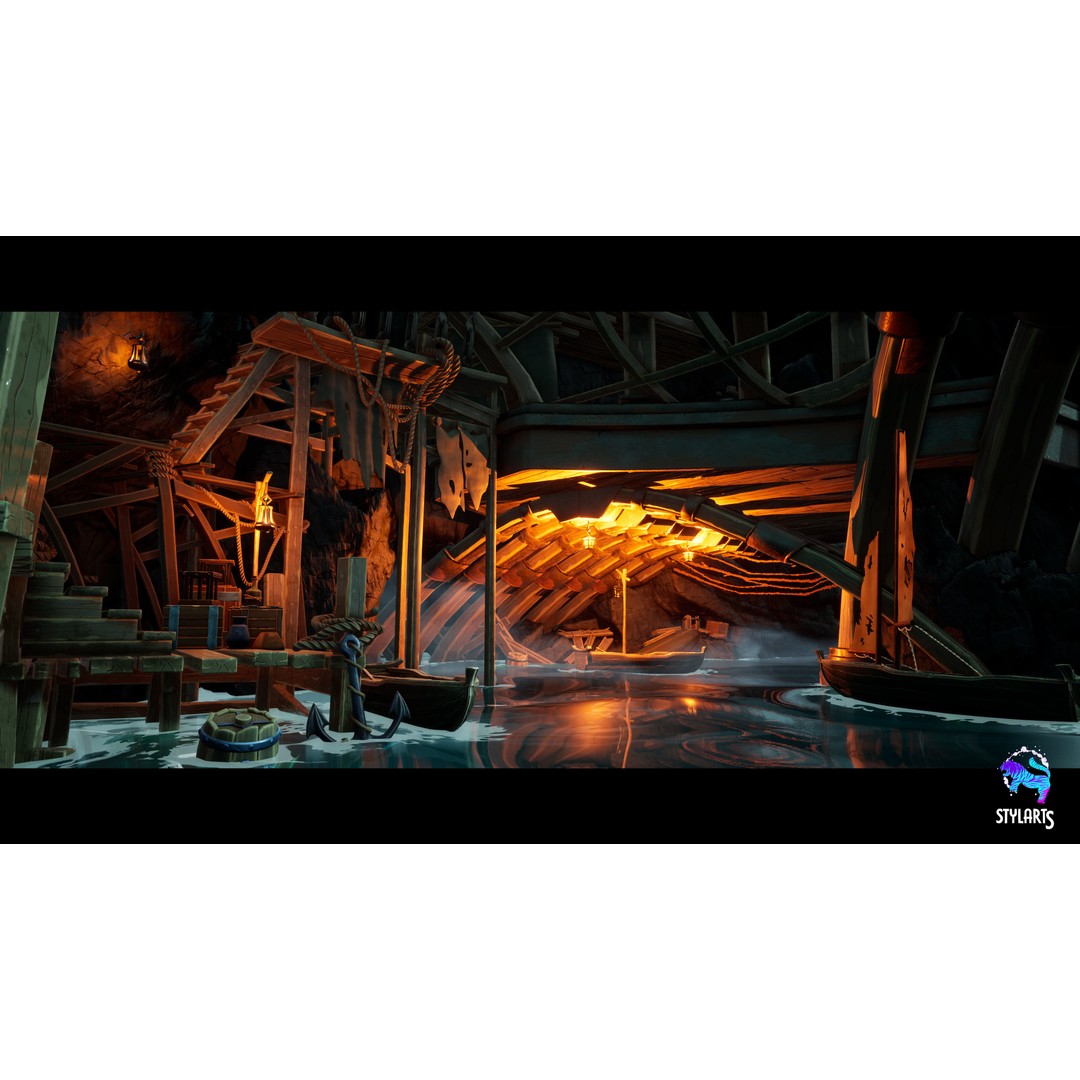Stylized Pirate Port City 3D Model – Low Poly Game Asset, FBX, PBR - View 6