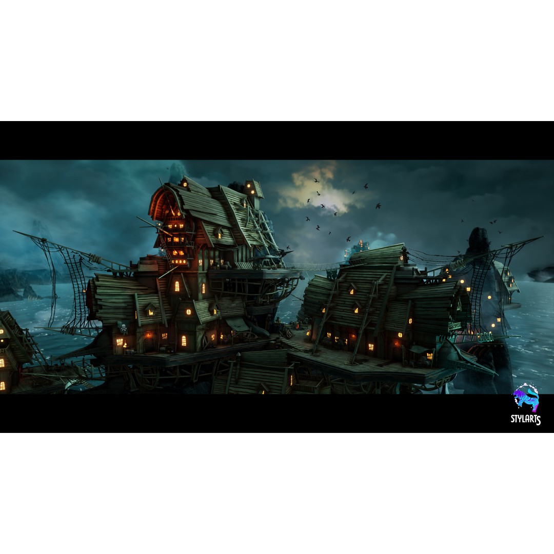 Stylized Pirate Port City 3D Model – Low Poly Game Asset, FBX, PBR - View 7