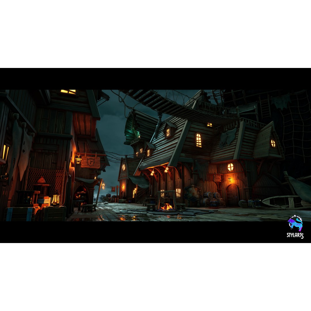 Stylized Pirate Port City 3D Model – Low Poly Game Asset, FBX, PBR - View 8
