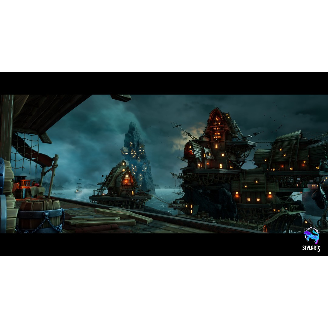 Stylized Pirate Port City 3D Model – Low Poly Game Asset, FBX, PBR - View 9
